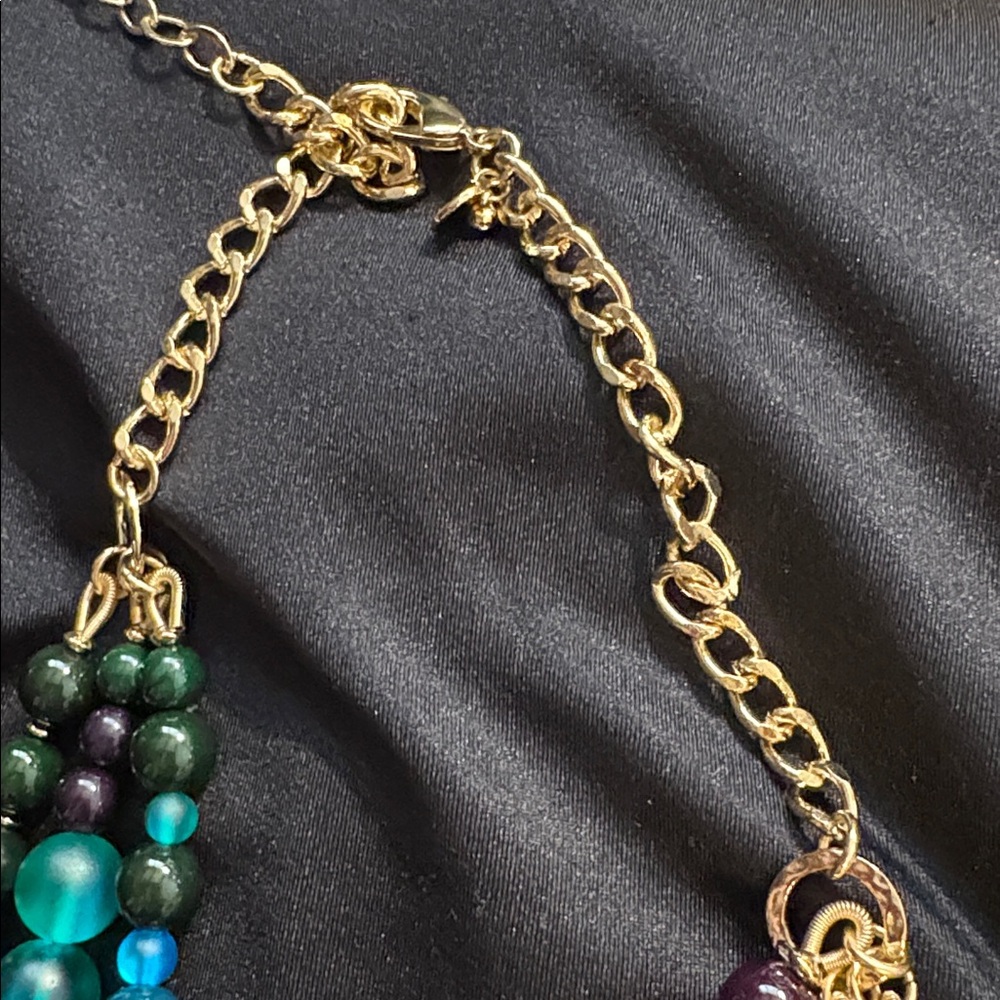 Talbots Multi-Strand Blue & Teal Beaded Statement Necklace - Picture 4 of 4